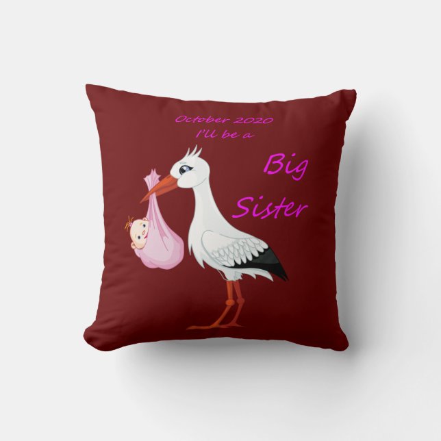 Big Sister Throw Pillow Baby Stork Oktober 2020 Kissen (Vorderseite)
