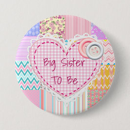 Big Sister To Be Quilted Heart Baby Shower Button