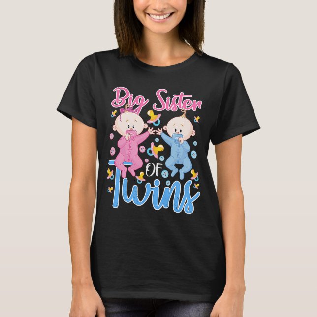 Big Sister Twins Ältere Schwester Ankündigung Rosa T-Shirt (Vorderseite)