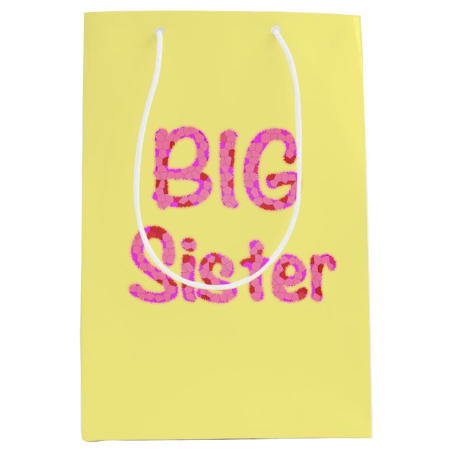 Big Sister Typografy Mosaic Text Mittlere Geschenktüte (Vorderseite)