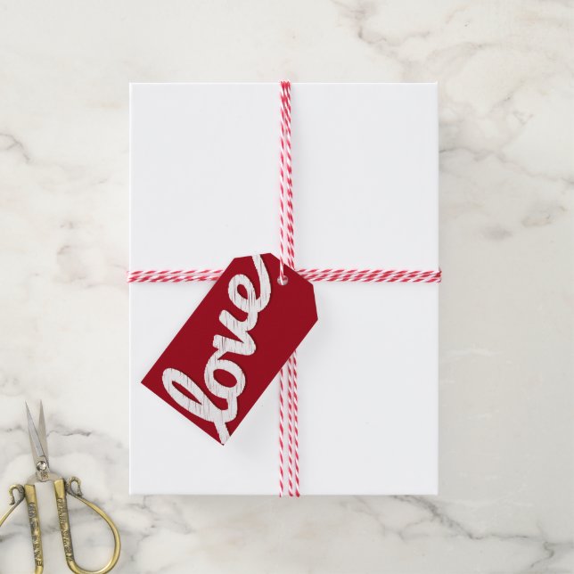 Big Sketched Liebe Typografy Valentine's Day Foto Geschenkanhänger (Mit Garn)