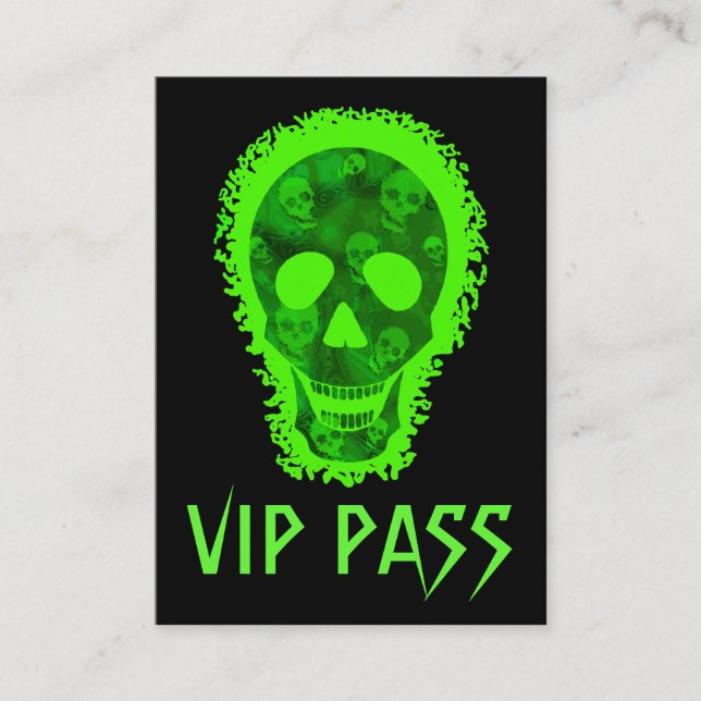 Big Skull VIP PASS Visitenkarte grün Kirbchen (Vorderseite)