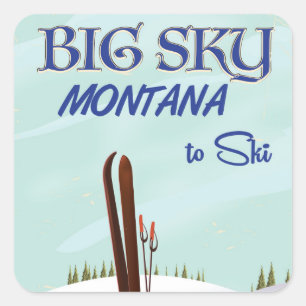 Big Sky, Montana Skireiseplakat Quadratischer Aufkleber
