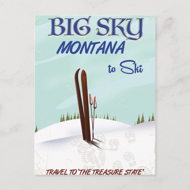 Big Sky, Montana-Skitourenplakat Postkarte (Vorderseite)