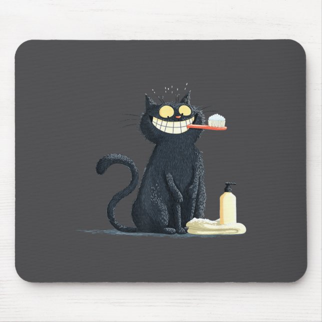 Big Smiling Cat With Toothbrush For Teeth Brushing Mousepad (Vorne)