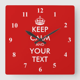 Big Square Keep Calm wall clock Customizable text Quadratische Wanduhr