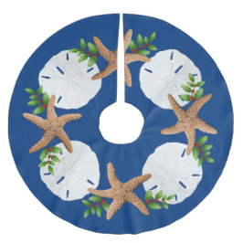 Big Starfish Sand Dollars Holly Verlasse Navy Blue Polyester Weihnachtsbaumdecke