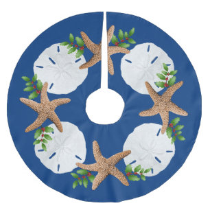 Big Starfish Sand Dollars Holly Verlasse Navy Blue Polyester Weihnachtsbaumdecke