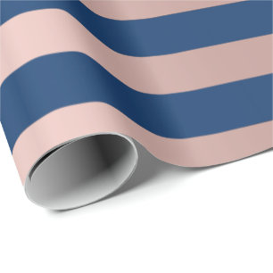 Big Stripes Lines Blue Navy Pink Rose Gold Geschenkpapier