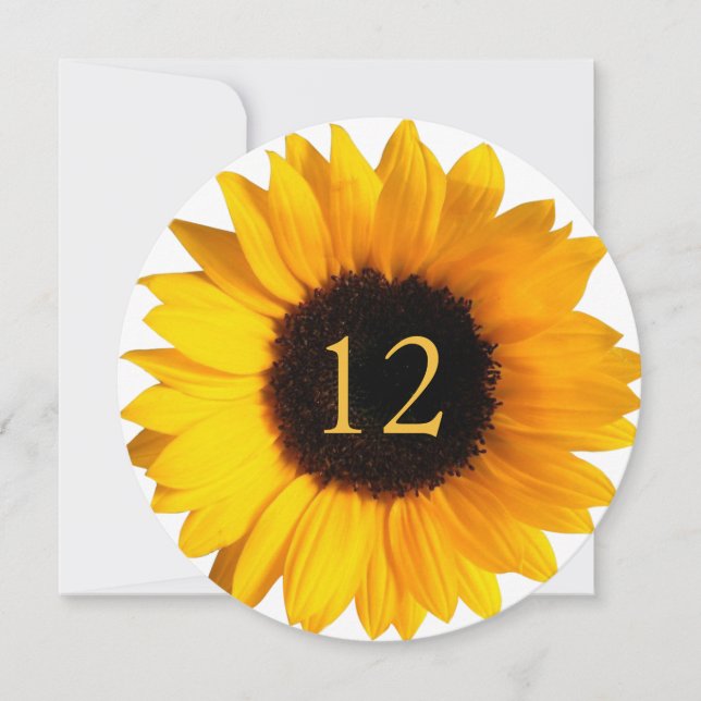 Big Sunflower Round Wedding Tischnummer Card (Vorderseite)