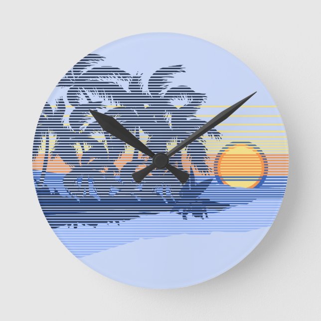 Big Sunset Stripe Hawaiian Wall Clocks Runde Wanduhr (Vorderseite)
