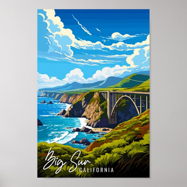 Big Sur California Vintage Illustration Poster (Vorne)