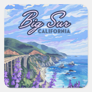 Big Sur Kalifornien Küstenlinie Retro Westküste Quadratischer Aufkleber