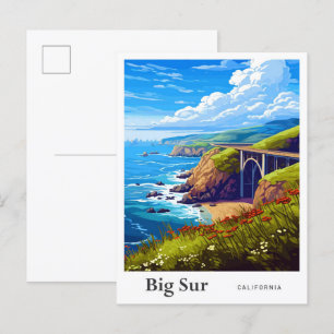 Big Sur Kalifornien Vintage Reiseillustration Postkarte