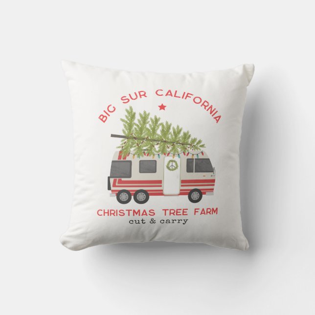 Big Sur Weihnachtsbaumfarm Vintag RV Camper Kissen (Vorderseite)