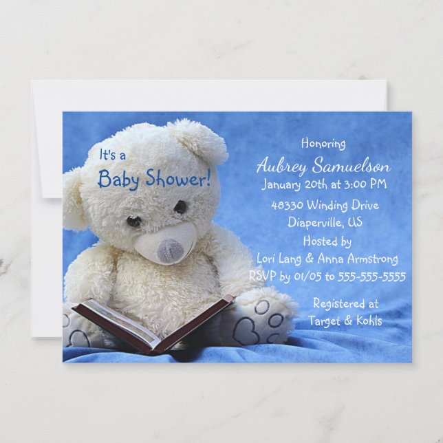 Big Teddy Bären Reads Bucht Boy Dusche Einladung (Vorderseite)