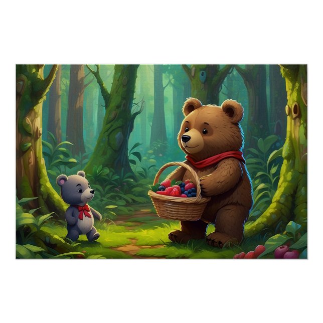 Big Teddy Bear und Baby Teddy Cartoon für Kinder Poster (Vorderseite)