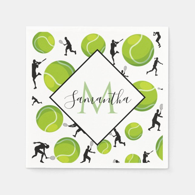 Big Tennis Balls & Player Silhouetten Sportlicher  Serviette (Vorderseite)