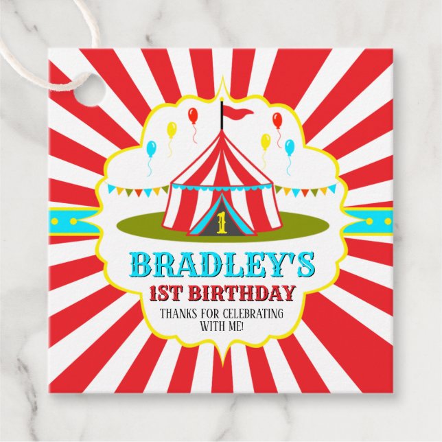 Big Top Circus Karneval 1. Geburtstag Geschenkanhänger (Vorderseite)