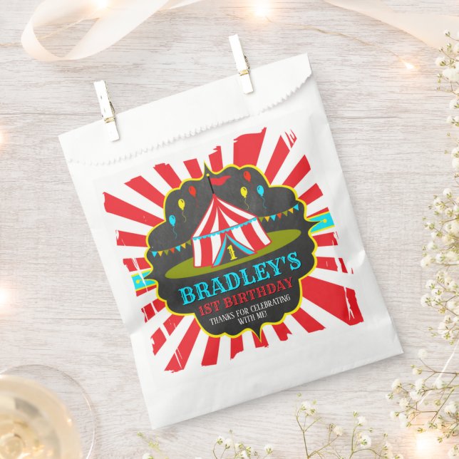 Big Top Circus Karneval Chalkboard 1. Geburtstag Geschenktütchen (Ausgeschnitten)