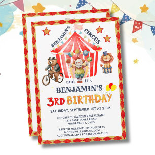 Big Top Circus Karneval Junge 3. Geburtstag Einladung