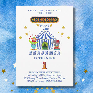 Big Top Come One - Aller Circus 1. Geburtstag Einladung