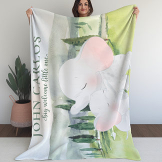 Big Welcome Little One Elephant Kids Blanket Fleecedecke