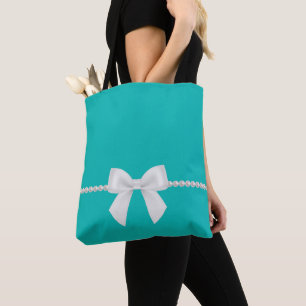 Big White Bow and Pearls Tote Bag Tiffany-Inspo Tasche