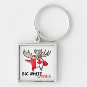 Big White Canada Elch Art Flag Rot Weißer Schlüsse Schlüsselanhänger