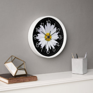 Big White Daisy auf schwarz Uhr