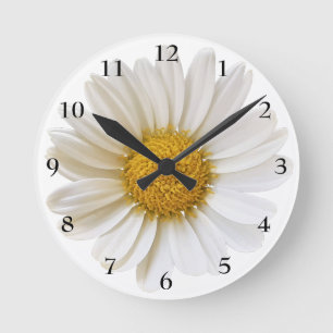 Big White Daisy Black Numbers Runde Wanduhr