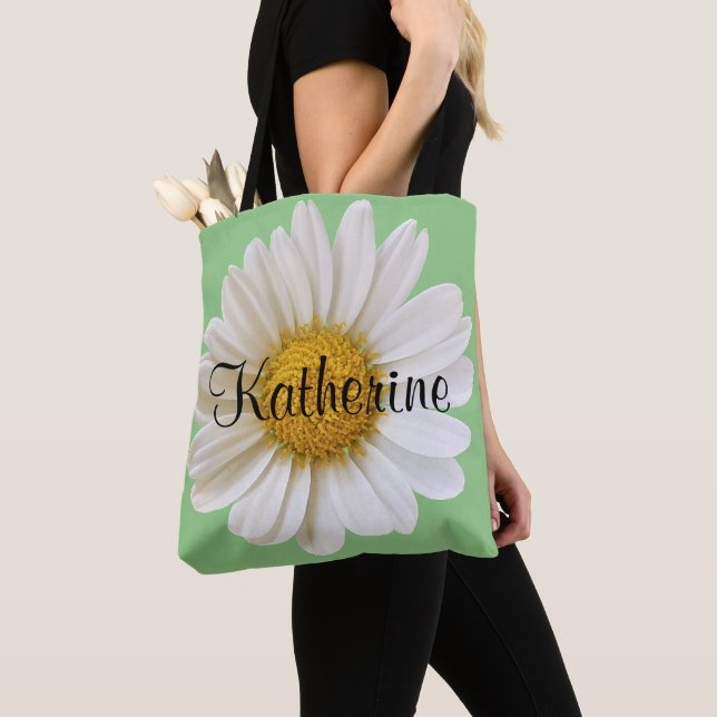 Big White Daisy Blume Personalisiert Name Tasche (Von Nahem)