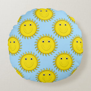 Big Yellow Happy Allover Rundes Kissen