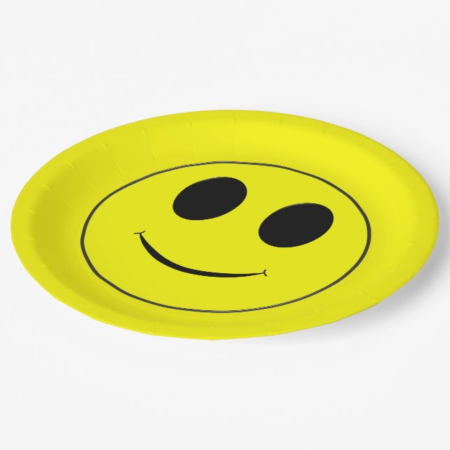 Big Yellow Happy Face Pappteller (Schrägansicht)