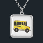 Big Yellow School Busfahrer Lehrerin Necklace Versilberte Kette<br><div class="desc">Enthält eine originelle Marker-Abbildung eines hellgelben Schulbusses!</div>