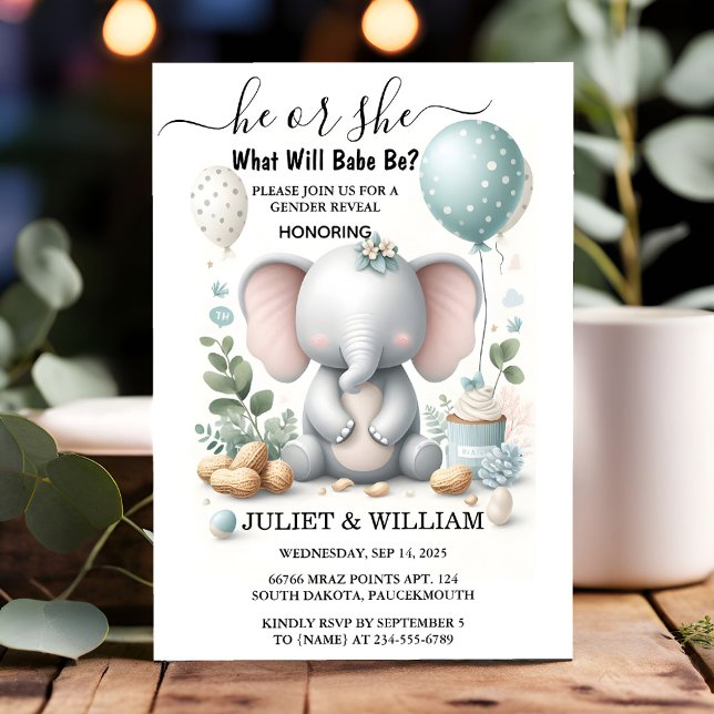Big Zoo Baby White Elephant Birth Gender Reveal Einladung (Von Creator hochgeladen)