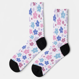 Bigender Pride Blume Doodle Pink Blue Lavender Socken