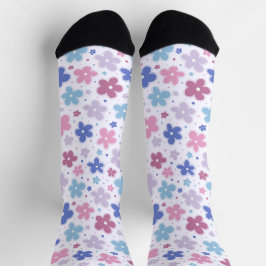 Bigender Pride Blume Doodle Pink Blue Lavender Socken