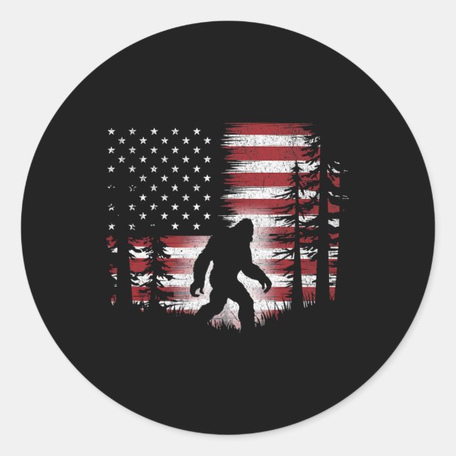 Bigfoot 4. Juli US-Flagge Patriotic Ki Runder Aufkleber (Vorderseite)