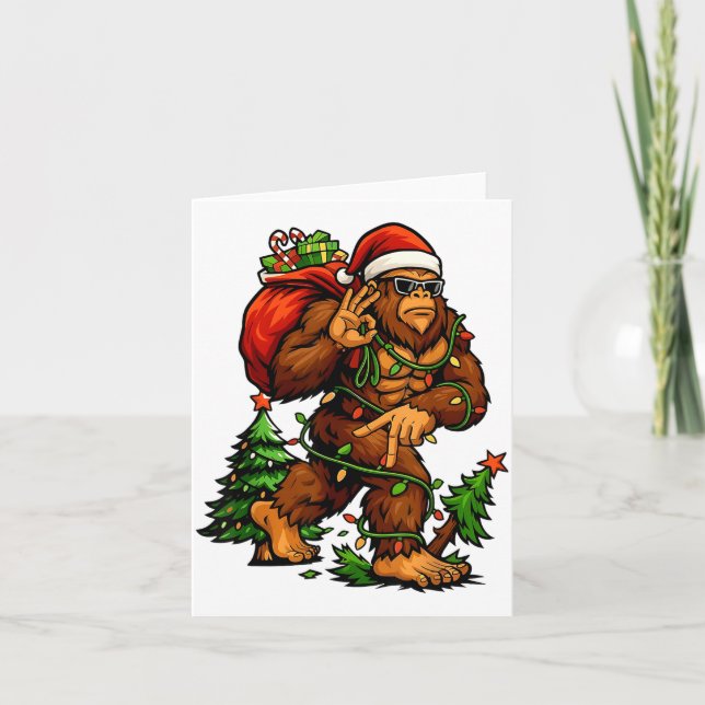 Bigfoot 67 Christmas Tree Lights Xmas Men Sasquatc Karte (Vorderseite)