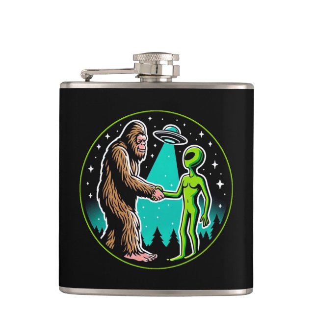 Bigfoot Alien Alliance - Funny Scifi Cryptid Flachmann (Vorderseite)
