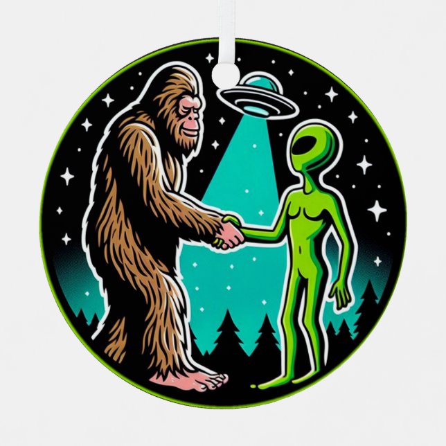 Bigfoot Alien Alliance - Funny Scifi Cryptid Ornament Aus Metall (Vorderseite)