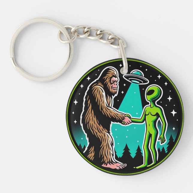 Bigfoot Alien Alliance - Funny Scifi Cryptid Schlüsselanhänger (Vorderseite)