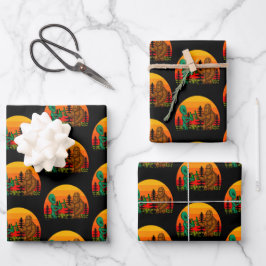 Bigfoot Alien Beer Time Sunset Forest Geschenkpapier Set