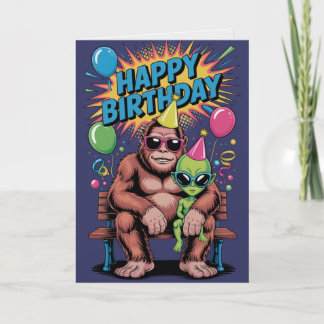 Bigfoot Alien Birthday Card Funny Cryptid UFO  Karte