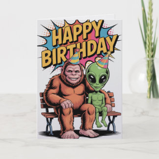 Bigfoot Alien Birthday Card  Funny Cryptid UFO Karte