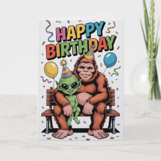 Bigfoot Alien Birthday Card Funny Cryptid UFO  Karte