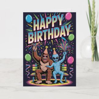 Bigfoot Alien Birthday Card Funny Cryptid UFO  Karte