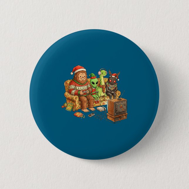 Bigfoot Alien Nessie Mothman Retro Gaming Christma Button (Vorderseite)