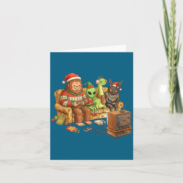 Bigfoot Alien Nessie Mothman Retro Gaming Christma Karte (Vorderseite)